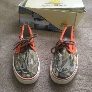 Monterey Aloha Island Men's Boat Deck Shoes Sneakers CAMO and Orange Size 6.5